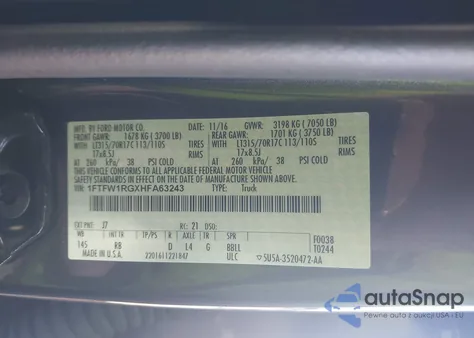 2017 Ford F-150 Raptor из США, поврежденный, VIN 1FTFW1RGXHFA63243